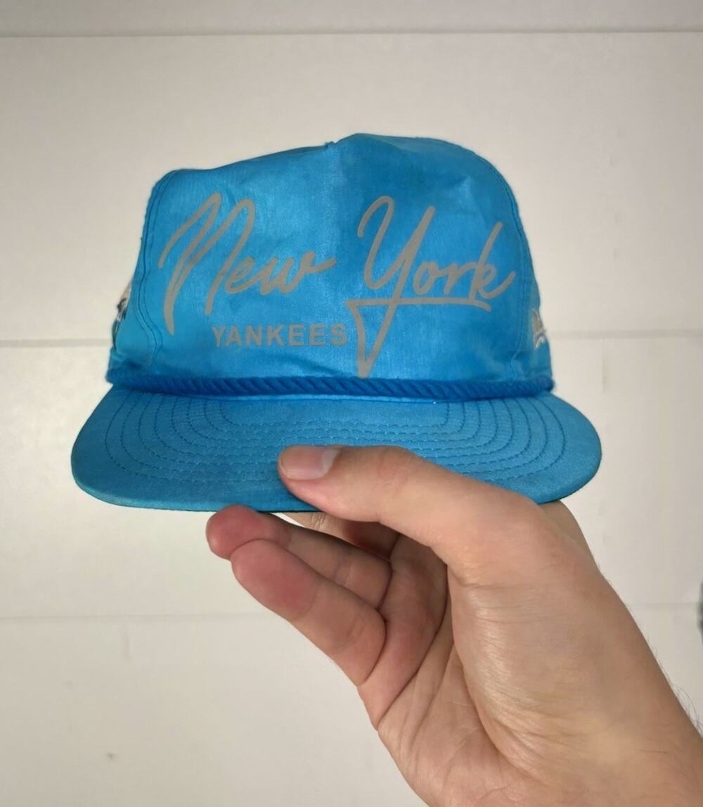 New York Yankees Golfer Hat, Metallic Nylon Cap w/Rope, New Era, Snapback - RARE